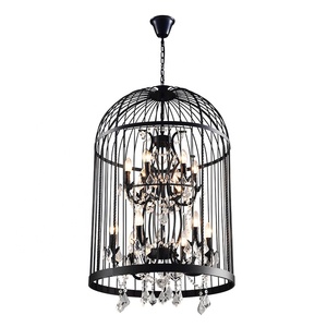 JYLIGHTING in ferro battuto americano retrò ristorante bar personalità creativa industriale lampade a sospensione <span class=keywords><strong>lampadario</strong></span> a <span class=keywords><strong>gabbia</strong></span> per uccelli in cristallo - Product Image 1