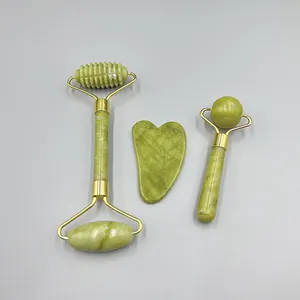 2023 gran oferta 100% rodillo de Jade Natural Gua Sha Set doble cabeza piel cuidado Facial rodillo de Jade y Guasha