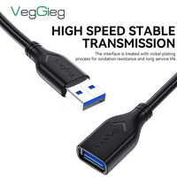 Cable de Extensión USB 3.0 VegGieg de 5 Gbps de Alta Velocidad, Macho a Hembra, Cable Extensor USB con Cable de Cobre Puro para Laptop, Memoria USB, Cámara