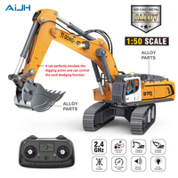 AiJH Mini Excavatrice RC 1:50, Véhicule d'Ingénierie en Alliage, Modèle Électrique de Simulation, Chariot à Chenilles Métalliques, Lumières et Sons, Jouet Excavatrice RC