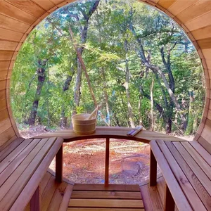 Le baril extérieur en bois massif de nouveau style a personnalisé le sauna de baril de 4 personnes panoramique - Product Image 3