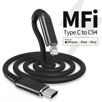 Câble de charge rapide Type-C PD certifié MFi en nylon tressé 3A 1m/2m/3m pour iPhone avec connecteurs en alliage d'aluminium