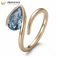 Bague de fiançailles en or jaune 10 carats avec diamant de 2 carats de forme poire bleu cultivé en laboratoire, bijoux fins de Provence pour femmes