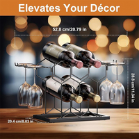 Support de porte-verres à vin suspendu en métal de table fil noir mat porte-bouteille de vin support de rangement avec porte-verre
