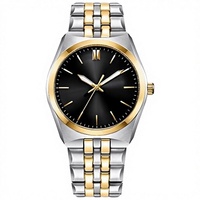 Jam Tangan Kuarsa Klasik Fashion Pria 28Mm 3 Jarum Tanggal Penanda Tangan Bercahaya Dial Kaca Baja Tahan Karat Dua Warna Hitam