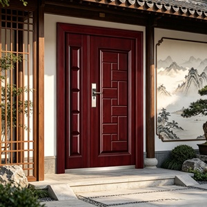 Porte de sécurité antivol en acier, porte d'entrée en métal avec impression imitation bois et fenêtre latérale pour villa et appartement - Product Image 2