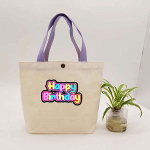 Sac fourre-tout en toile personnalisé en gros, sac en coton vierge imprimé pour cadeau d'anniversaire DIY, Joyeux Anniversaire Amis Personnalisé - Product Image 5