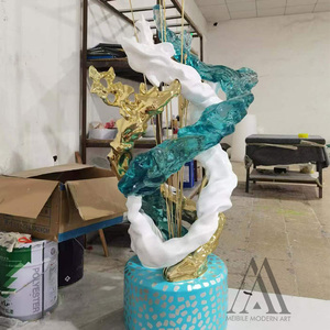 Escultura de Ondas de Resina Transparente de Alta Gama, Arte de Técnica Mixta, Decoración para Galerías y Atrios Corporativos - Product Image 1