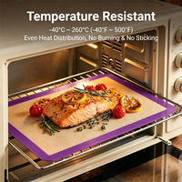 Tapis de cuisson en silicone violet à bords renforcés, avec noyau en fibre de verre, anti-taches, antiadhésif, facile à nettoyer, pour usage quotidien en cuisine