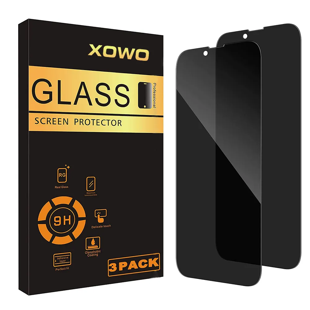 XOWO Customized 0.33m 9H Hardness Anti Scratch Bubble Free Anti Spy Privacy Tempered Glass Screen Protector For IPhone 14 13