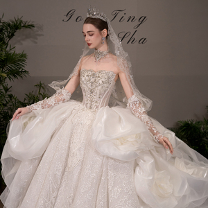 GT172 Modern Luxury Wedding Dresses Bridal Ball Gowns Floor-Length Chapel Train Backless Lace Appliques <b>Sparkly</b> Rhinestones for - Product Image 2