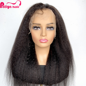 Plateforme d'achats chinoise pas cher brut brésilien cheveux humains avant de lacet perruques pour les femmes noires 13x4 sans colle perruque droite crépue - Product Image 2