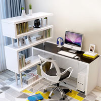 Bureau d'ordinateur de bureau rotatif et créatif en bois, convertible, table de chambre à coucher, simple, bibliothèque d'angle intégrée, réglable