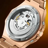 Mark Fairwhale Automatische Mechanische Herrenuhr mit Metallarmband, Wasserdicht, Leuchtend, Skelett-Zifferblatt, Business-Dress-Uhr FW-6740