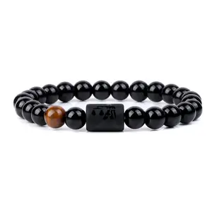 Geili Hochwertiges glänzendes Armband Sternzeichen Tiger Stone Fashion Armband Schwarzes Perlen armband für Männer Frauen