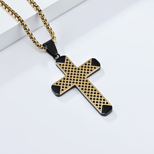Cross-border best-selling accessory, yunnique style, minimalist two-tone cross <b>titanium</b> steel necklace for men, nic - Product Image 4