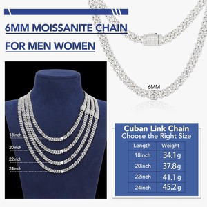 Cadena cubana de moissanita, collar cubano Miami, chapado en oro de 18k, plata de ley, cadena de moissanita con incrustaciones de circonitas para hombres y mujeres - Product Image 5