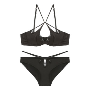 Sexy Hollow Out Cross Strappy Satin Silk <b>Bra</b> Brief Sets Sexy <b>Thin</b> Cup Lingerie Set for Women - Product Image 5