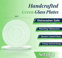 Assiettes en verre à motif gouttelettes vertes vintage - Assiettes à dîner en verre vert faites à la main pour des dîners et des réceptions élégants