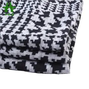 Mulinsen Textile Knit Stretch Black White Houndstooth Printed Angora Polyester Sweatshirt Fabric