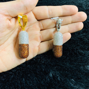 Micro pavé blanc café couleur 5A zircone cubique CZ plaqué or Hip Hop hommes une <span class=keywords><strong>autre</strong></span> pilule fait pendentif - Product Image 3