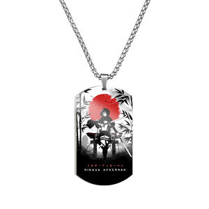 34 diseños Retro Anime One Side Printing Attack on Titan Japandi Alan Yeager Metal llaveros accesorios collar etiqueta - Product Image 3