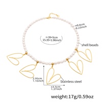 Collier Ins en acier inoxydable plaqué PVD or 18 carats avec perles de coquillage et cœur pour femmes et filles