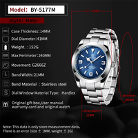 Relojes mecánicos Benyar 5177 de acero inoxidable para hombre, de alta calidad, resistentes al agua, de marca superior, ideales para regalo.