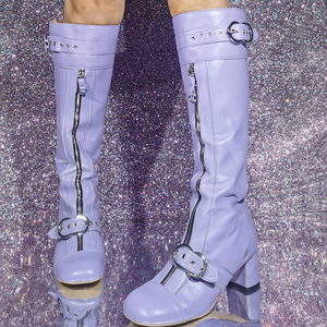 Big Size 47 Low Chunky Heels Belt Metal Buckles Shoes Women Front Zipper Knee High <b>Boots</b> Wide Fit Long Booties - Product Image 1