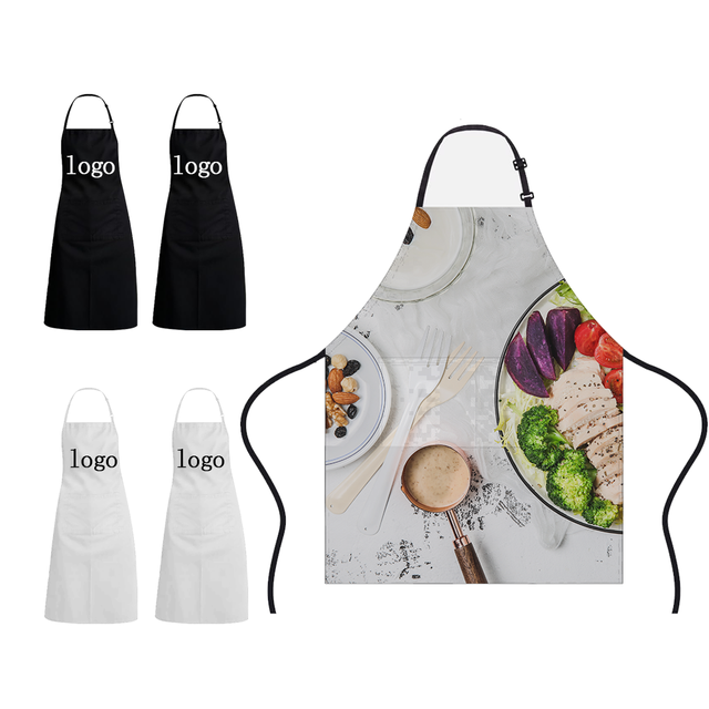 Custom Design Kitchen Apron with Pockets All Over Full Printing Business Advertising Promotional Gift Aprons Kitchen Polyester