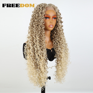 Parrucche Frontali in Pizzo FREEDOM con Capelli Ricci in Fibra Resistente al Calore per Donne, Marrone e Biondo, Parrucche BIO Hair 22 26 30 Pollici per <span class=keywords><strong>Cosplay</strong></span> - Product Image 1