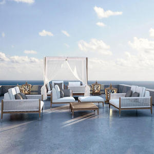 Conjunto de Sofás Seccionales Contemporáneos para Exteriores, de Teca y Ratán, Ecológicos, Duraderos, para Patio, Balcón, Comedor, Sala de Estar, Playa, Ocio, Modernos - Product Image 1