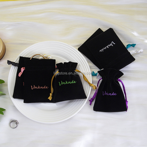 9*12cm Small Velvet Jewelry Pouch Drawstring Pocket Purse Luxury Black Soft Bag for Lipsticks Earrings Necklace Rings - Product Image 4