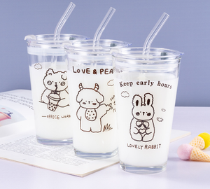 350ml 12oz vasetto bicchiere bicchiere dipinto vetro vetro Boba succo di <span class=keywords><strong>latte</strong></span> caffè <span class=keywords><strong>freddo</strong></span> con Silicone paglia sigillo coperchio tazze - Product Image 4