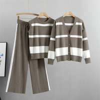 Ensemble Pull Mode Femme avec Débardeur Col Rond et Cardigan Ample Col V, Rayures Longues Taille Haute