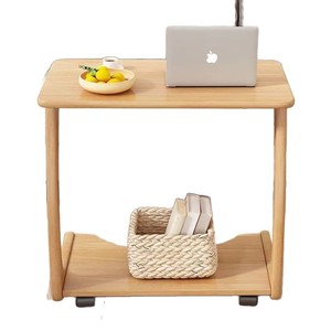Solid Wood Movable Coffee Table With Wheels Living Room <b>Small</b> Table Bedroom Corner <b>Desk</b> Natural Walnut Color Rubberwood - Product Image 5