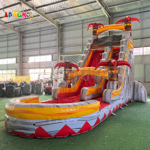 Tobogán Acuático Inflable Rojo Comercial con Piscina, <span class=keywords><strong>Parque</strong></span> Acuático Inflable con Temática de Volcán/Fuego para Niños y Adultos - Product Image 4