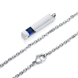 Kalung Guci Kenangan Baru dari Baja Anti Karat, Dapat Dibuka, Batu Kelahiran Zirkonia Kubik Persegi 3D, Kalung Batang, Kenang-kenangan Abu, Hadiah Perhiasan - Product Image 3