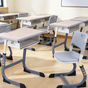 Bureaux et chaises d'école ergonomiques modernes pour enfants avec tiroirs, hauteur réglable, structure en acier, design écologique - Product Image 4