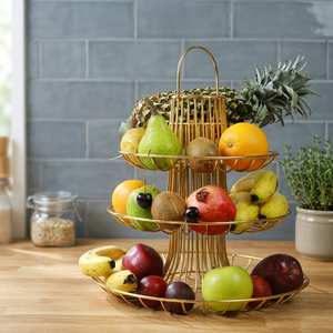 Support à fruits en métal à trois niveaux, rond, moderne, pour la cuisine, rangement durable, conteneur alimentaire - Product Image 6