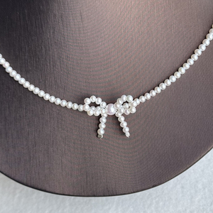 Chất lượng cao tự nhiên nước ngọt ngọc trai vòng cổ với Bowknot, độ bóng cao, không có nhược điểm, dày S925 bạc clasp, điều chỉnh chiều dài - Product Image 5