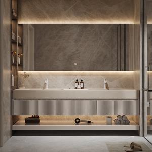 خزانة حمام خشبية حديثة مثبتة على الحائط موفرة للمساحة مع حوض للاستحمام - Product Image 1