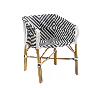 Chaise de bistrot tissée légère de style <span class=keywords><strong>parisien</strong></span> moderne - Fauteuil de <span class=keywords><strong>restaurant</strong></span> à carreaux bleus et blancs pour hôtel, appartement et terrasse - Product Image 4