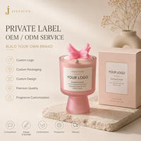 Bougie parfumée sur piédestal en verre givré personnalisé avec décoration papillon, étiquette privée OEM ODM, cadeau de luxe pour la maison, décoration