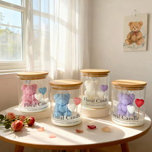 Velas Aromáticas con Forma de Osito de Peluche, Lindas Velas de Cera de Soya en Frascos de Vidrio con Tapas de Bambú para Regalos Románticos y Decoración del Hogar - Product Image 3