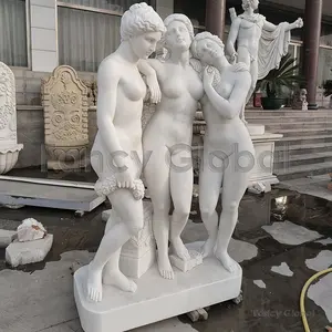 Vendita calda intagliato a mano le tre grazie scultura in marmo statua della signora per la decorazione