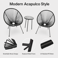 Modernes Ovales Geflochtenes Stuhl-Set Wetterfestes PE-Terrassen-Gesprächsset Outdoor-Balkon Kaffeetisch und Stühle Gartenmöbel
