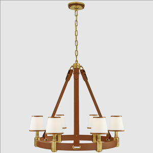 XZ luxe industriel cuir tissu chaîne lustre luminaire décoration maison <span class=keywords><strong>Riley</strong></span> moyen anneau cuisine ceinture en laiton pendentif lumière - Product Image 1