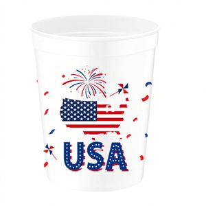 USA Flag Themed Plastic Cups Red White Blue 4th of July Party Supplies Digital Printed Reusable Drinkware - Product Image 6