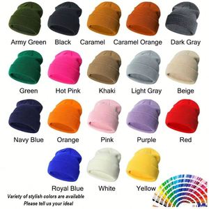 Chapeau pour enfants avec broderie de logo personnalisé, couleur unie, bébé, hiver, épais, plusieurs couleurs, bonnets en acrylique tricotés - Product Image 2